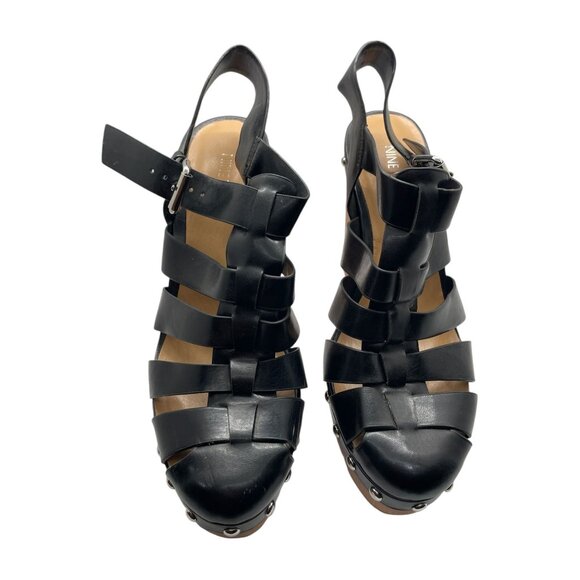 Nine West Black Leather faux ‎ Wooden bottom Pumps - Picture 2 of 5